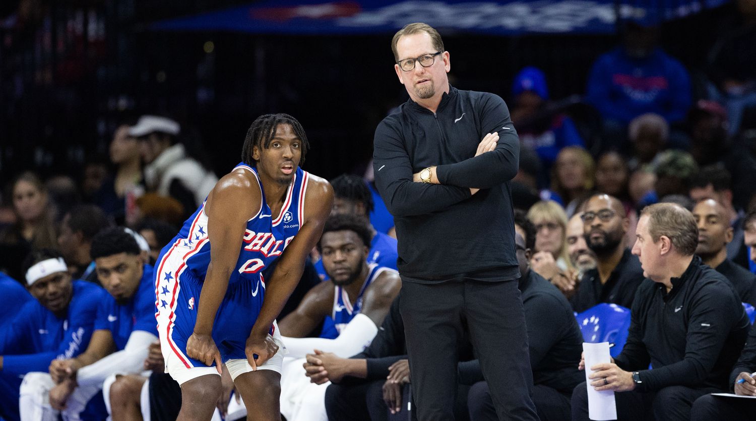 Philadelphia 76ers guard Tyrese Maxey and head coach Nick Nurse.